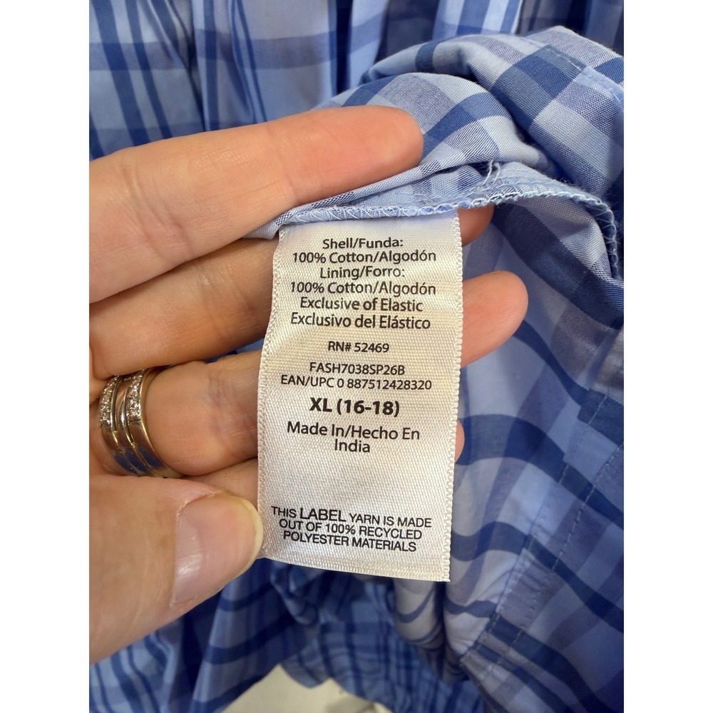 Free Assembly Blue Plaid Cotton Midi Dress XL 16-18 Smocked Back Square Neck NEW - Picture 3 of 7
